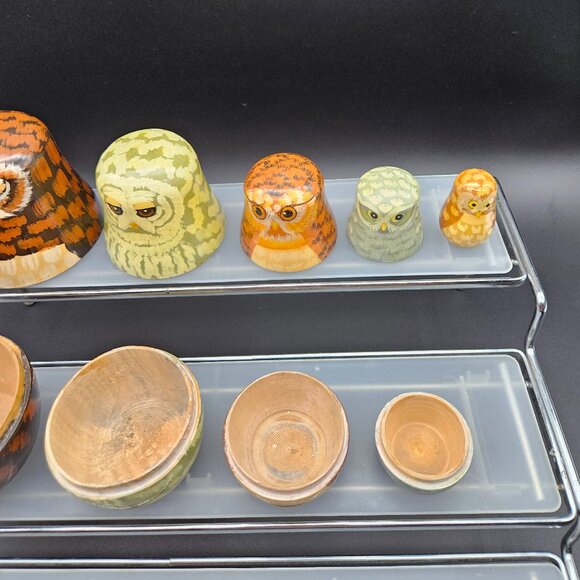 Vintage Owl Family Nesting Dolls Enesco Wooden Hand Painted 5pc Set Kitschy - Picture 3 of 14